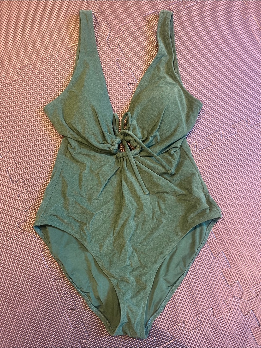 Dark Algae Green One-Piece Swimsuit with Front Tie